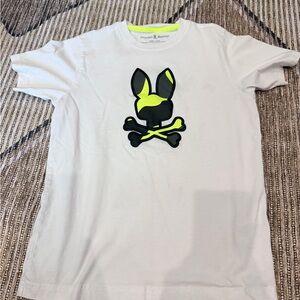 Psycho Bunny White Tee with Neon Yellow & Black Logo